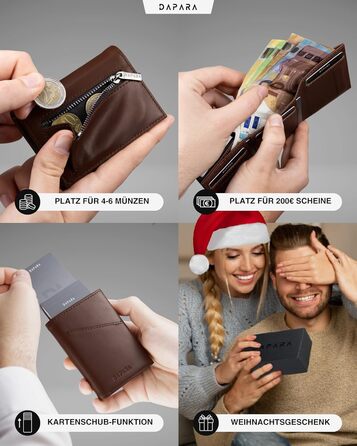 Чоловічий гаманець DAPARA з RFID-захистом | Тонкий гаманець для чоловіків з відділенням для монет | Гаманець-картхолдер на 12 карт | Коричневий гаманець Espresso Mini з натуральної шкіри