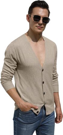Світшот Hisir для чоловіків з V-подібним вирізом, легкий, елегантний, зимовий, класичний кардиган з ґудзиками (Хакі, XXL)