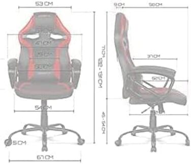 Ігрове крісло DRIFT GAMING DR50 (DR50BL) професійне, регульоване по висоті, з підлокітниками та функцією гойдання, штучна шкіра, чорно-червоне, 67x122-131x67 см