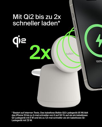 Belkin BoostCharge Pro 2-в-1: Бездротова зарядка Qi2 15W MagSafe для iPhone, Apple Watch, AirPods – Пісочний колір