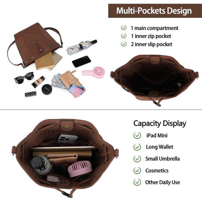 Сумка жіноча AFKOMST через плече, велика м'яка сумка-шопер з двома ременями (темно-коричнева)