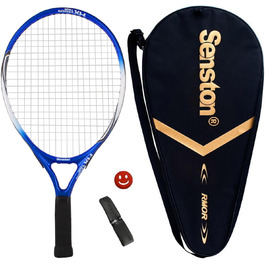 Senston Tennis Racket 19/23/25 Inch One-Piece Design with Carry Bag, Overgrip & Vibration Dampener (Blue)
