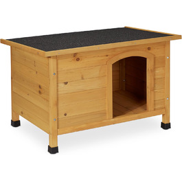 Будка для собак Relaxdays, 58 x 86 x 58 см, дерев'яна, вологостійка, для вулиці, натуральний колір/чорний