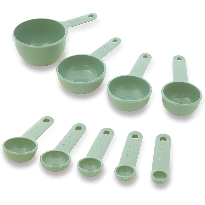 KitchenAid Universal Measuring Cups and Spoons Set, easy-to-read, with soft-grip handles for maximum control, hanging hole and nesting for easy storage, dishwasher safe, 9-piece