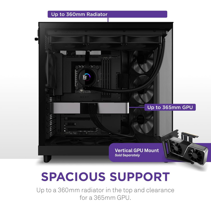 NZXT H6 Flow: Корпус ПК Mid-Tower з двома камерами, чорний, з 3 вентиляторами 120 мм