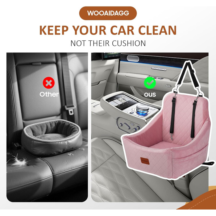 Автокрісло для собак середніх порід, переноска для тварин у машину з кріпленням ременем безпеки, знімна та пральна, регульовані ремені, 3 ремені (Чорний) (Рожевий, М)