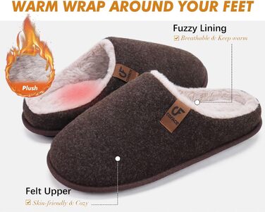 Тапочки чоловічі COFACE з фетру, теплі, зручні, з м'якою підкладкою, антиковзаюча гумова підошва, для дому та вулиці, розмір 40-49 (темно-коричневий, 43 EU)