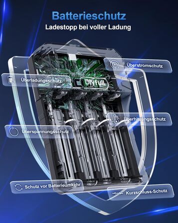 Зарядний пристрій Dlyfull 18650 Universal LCD для Li-ion акумуляторів 3.7V (18650, 21700, 26650, 22650, 20700, 16340, 14500) USB-C, 4 слоти