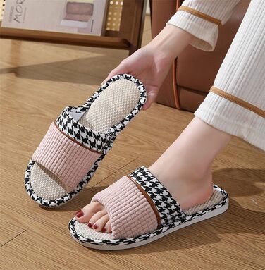 Зимові тапочки для гостей з льону, миючі, з антиковзким покриттям, жіночі/унісекс, відкриті, рожеві (38/39 EU)