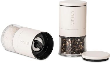 Набір з 2 мельниць для солі та перцю Vinsun - керамічний механізм, регульовані, ручні, нержавіюча сталь, кремово-білі