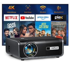 Проектор Mini Beamer 1080P Full HD 600ANSI з автофокусом, корекцією трапеції, WiFi6, Bluetooth, 4K, 50% зум, 360° обертання для дому та мобільного використання