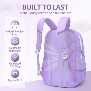 Дитячий рюкзак для школярів: для ноутбука, підручників, з багатьма кишенями, для підлітків, дітей, подорожей, 17 дюймів, фіолетовий