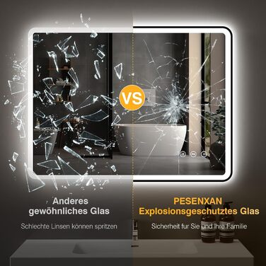 Дзеркало для ванної кімнати з підсвічуванням 80x60 см, 3 кольори, регульована яскравість, антизапар, 3x збільшення, розетка для гоління, IP44, для горизонтального/вертикального монтажу