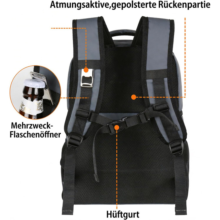 Рюкзак-холодильник MATEIN 34L, сірий, на 40 банок, для пікніків, пляжу, кемпінгу, чоловічий/жіночий