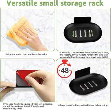 Тримач для мила настінний без свердління, нержавіюча сталь, з піддоном для стікання води, чорний. Підходить для ванної кімнати та кухні, для мила, губок, щіток.