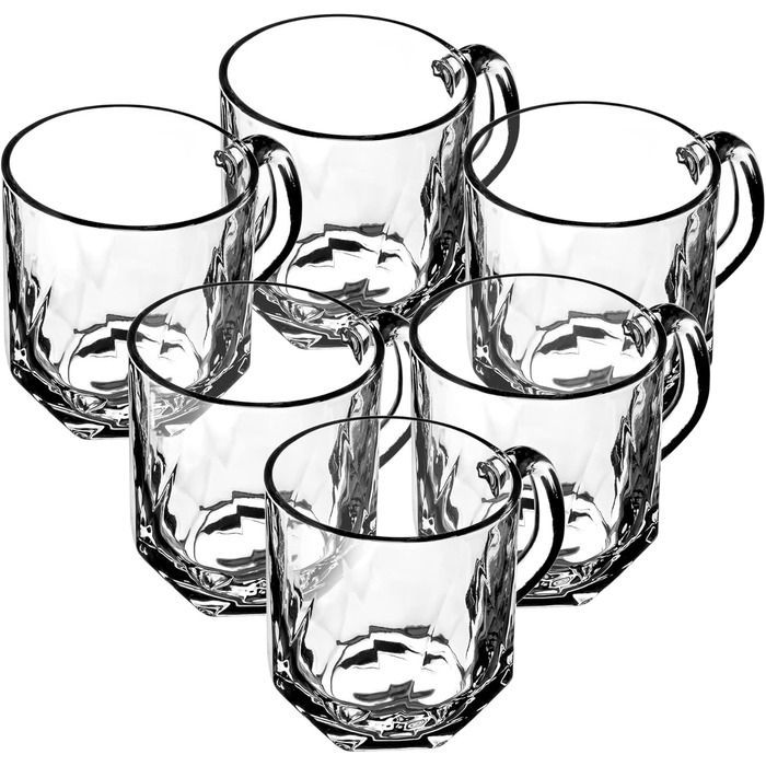 Набір склянок KADAX Frida 300мл (6 шт) для чаю, кави та води - скляні стакани з ручкою