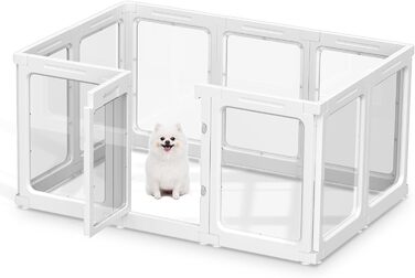 Акриловий вольєр для цуценят, 60 см, прозорий загородження для собак, портативний вольєр для цуценят та собак середніх розмірів, для використання в приміщенні та на вулиці, 10 панелей, білий