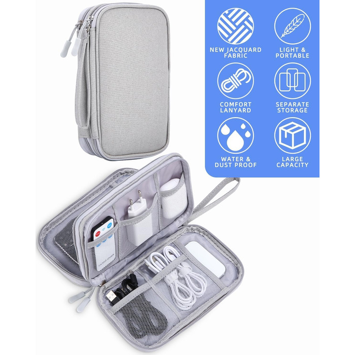 Органайзер для кабелів Sobeau: електронна дорожня сумка для адаптерів, кабелів, зарядних пристроїв та Powerbank (сірий)