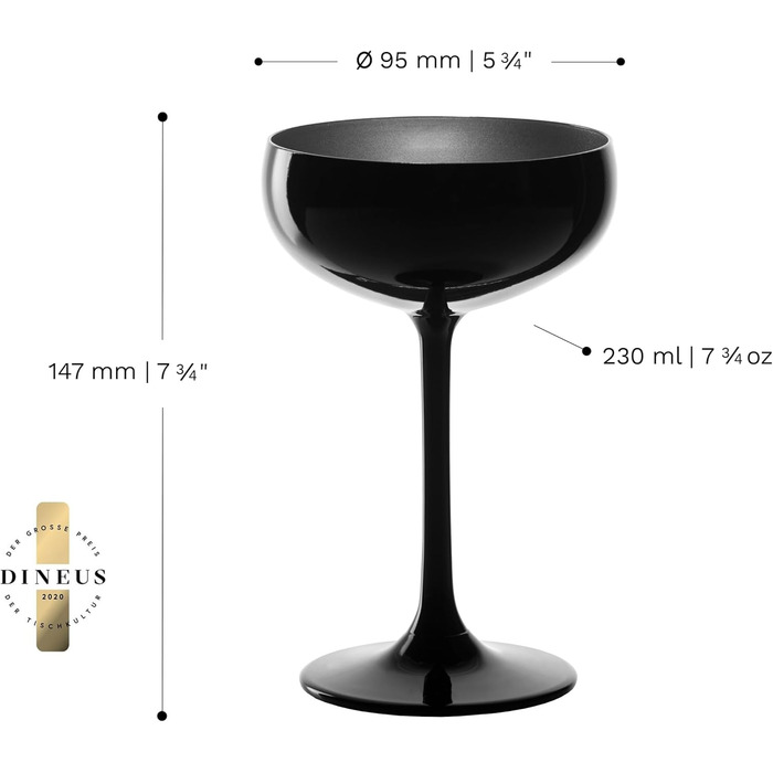 Набір келихів для шампанського Stölzle Lausitz Elements, 6 шт., 230 мл, чорний/бронзовий – келихи з кришталевого скла без свинцю, придатні для миття в посудомийній машині та стійкі до ударів