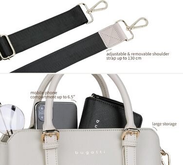 Сумка жіноча Bugatti Ella бежевого кольору, штучна шкіра Saffiano, середнього розміру, стиль боулінг