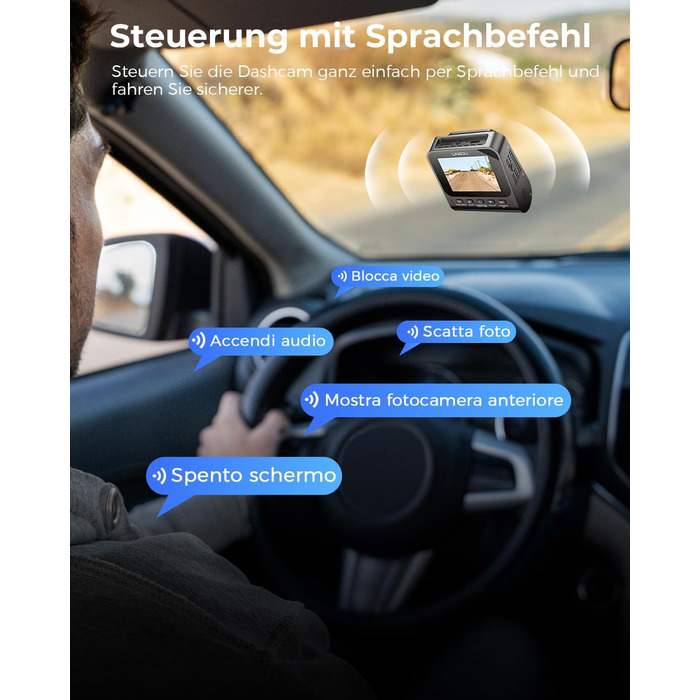 Відеореєстратор для авто Dashcam Auto Vorne Hinten 4K + 1080P з двома камерами, IPS-екран 2.4', SD 64GB, запис голосом, паркувальний режим, покращена нічна зйомка, WDR