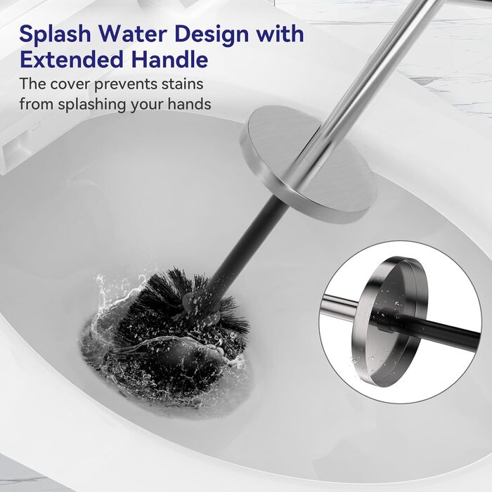 Набір для туалету DOWRY: щітка для унітазу з тримачем, 2 насадки, металева, для ванної кімнати (сріблястий, циліндричний)