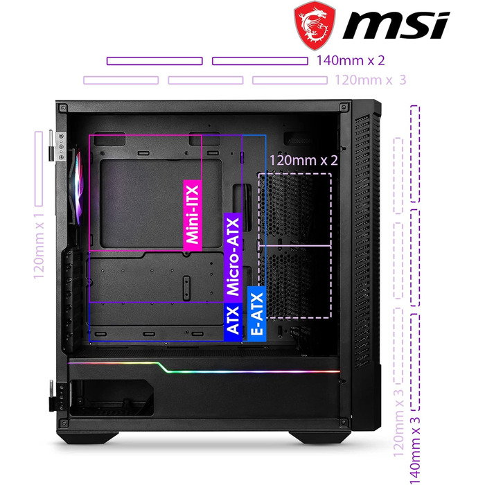 Корпус ПК MSI MPG VELOX 100P AIRFLOW Mid-Tower: підтримка E-ATX, скло, Airflow, Mystic Light, 2x 360mm кулер