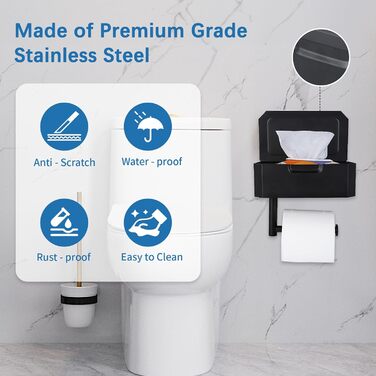 Тримач туалетного паперу Cozary без свердління з боксом для вологих серветок, чорний, нержавіюча сталь