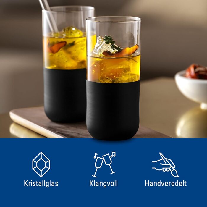 Villeroy & Boch Rock Blanc Long Drink Glasses Set - 4 Piece Cocktail & Mocktail Glasses - 300ml Crystal Glass - Matte White Slate Look