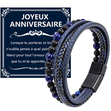 Чоловічий шкіряний браслет: подарунок для чоловіка, батька, дідуся. Синє шкіряне браслет для чоловіків.