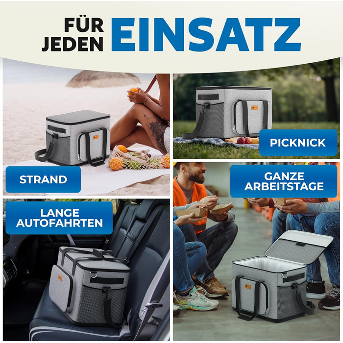 BigDean Термосумка-холодильник велика, 30 літрів, з 6 акумуляторами льоду. Ізольована, складна, витокозахисна та водонепроникна. Підходить для пікніків, обідів та покупок. До 5 годин охолодження.