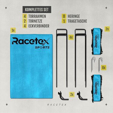 Набір футбольних воріт Racetex 2 шт. для дітей - ворітця з міцними штангами з скловолокна + сумка для перенесення - ідеально для саду чи парку (світло-блакитний)