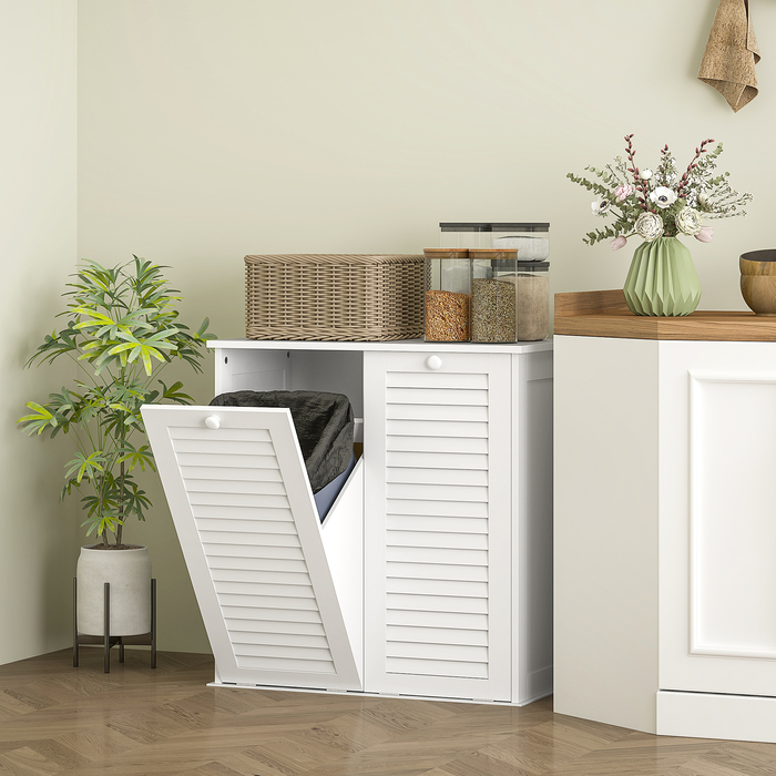 Шафа для білизни HOMCOM, тумба у ванну кімнату з 2 кошиками для білизни, шафка для ванної кімнати з ручками, жалюзійні дверцята для збору білизни, меблі для ванної кімнати 70 x 38 x 73 см, білий колір | Aosom