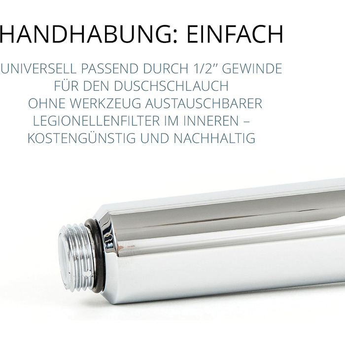 Legionella Filter Showerhead Safety Chrome | Medical Technology | Certified | Immediate Protection | Discreet | High Quality