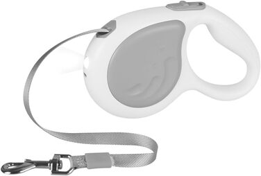 Рулетка для собак, 4.8м, міцна з поворотним гачком 360° та LED-підсвіткою, для собак та котів до 30кг, зелений (сірий)