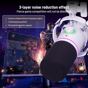 Мікрофон MAONO PD200XS XLR/USB з підсвічуванням RGB, комплект з кріпленням, програмним забезпеченням та регулятором гучності для запису, стрімінгу, геймінгу та Mac/PC