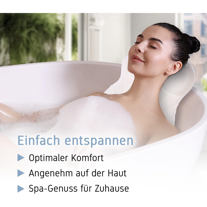 Bathtub Pillow | Premium Bathtub Pillow with Headrest & Neck Support | Pillow ideal as Bathtub Neck Pillow & Head Pillow | Ergonomic Tub Pillow with Suction Cups, White