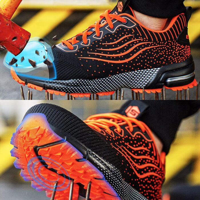 Черевики робочі чоловічі/жіночі, захисні, спортивні, з металевим носком, амортизація, неслизькі (45 EU, помаранчевий)