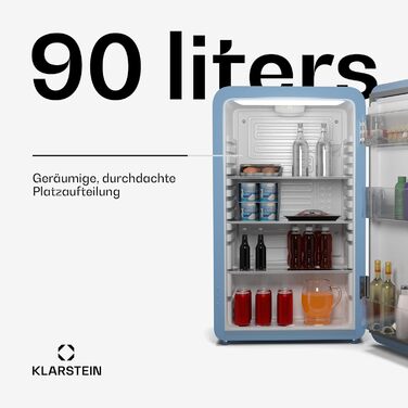 Klarstein 32L Mini Fridge with Freezer - Retro Mini Bar for Drinks & Cosmetics - Compact & Quiet Skincare Fridge for Bedroom - Blue