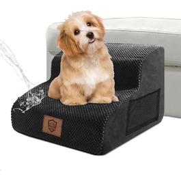 Dog Stairs, Pet Stairs, Foam Dog Stairs, Washable Non-Slip Cat Stairs, Dog Stairs for Small Dogs and Cats, Portable Dog Ramp for Bed, Couch and Car (2-Step Dog Stairs, Black)