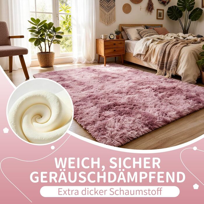 Килим круглий 100 см, миючий, антиковзний, високий ворс, для дитячої кімнати, м'який плюшевий килим (Батік Рожево-ліловий, 160x230 см, прямокутний)