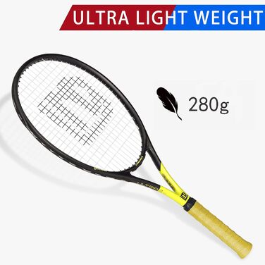 LUNNADE Adult Tennis Racket - Lightweight with Case, Suitable for Men & Women Beginners & Advanced Players (27 Inch, Black+Yellow)