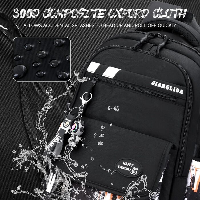 Шкільний рюкзак Tanou для хлопців-підлітків, принт графіті, водонепроникний, для школи, гімназії, старшої школи (Чорний/Оранжевий)