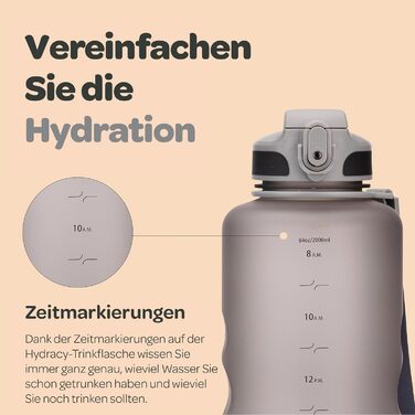 Пляшка для води Hydracy з соломинкою та мітками часу 2л - Сріблясто-сіра - BPA-free, спортивна, герметична