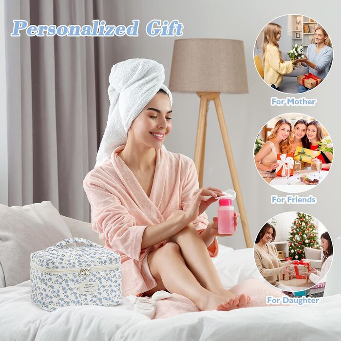 Набір косметичок 3 шт. з квітковим візерунком, дорожні та повсякденні | Косметичка для макіяжу для жінок та дівчат (Блакитний Павич)