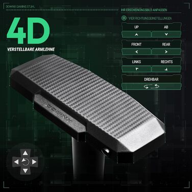 Ігровий крісло Dowinx з підлокітниками 4D та підніжкою - ергономічний геймерський стілець, 150 кг (зелений)