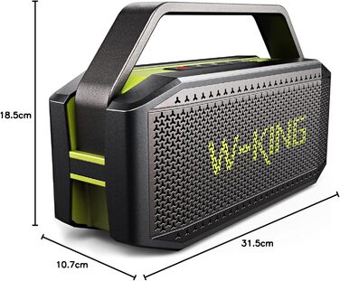 W-KING Bluetooth колонка 100W (60W) IPX6, портативна, глибокий бас, до 40 годин, TF/AUX/EQ, зелена