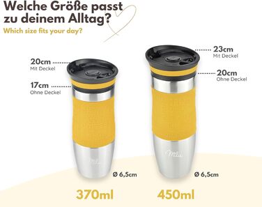 Термокружка Milu для кави з собою 370 мл, 450 мл, з нержавіючої сталі, подвійні стінки, ізоляція, без витоку, автокружка, термокружка, travel mug (Mango, 370 мл)
