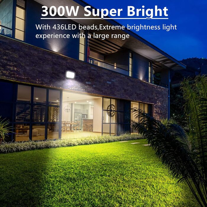 LED Floodlight Outdoor 150W, 15000LM Super Bright LED Floodlight, 6000K Cool White Spotlight IP65 Waterproof Floodlight Outdoor Spotlight for Garden, Terrace, Garage, Workshop, Sports Field (300 Watt)