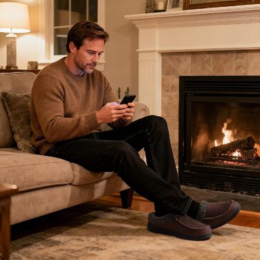 Чоловічі тапочки-сліпони ULTRAIDEAS з меморі-піною та м'якою підкладкою, замшеві домашні тапочки-мулі з антиковзкою підошвою, Кофе, 10/11 UK